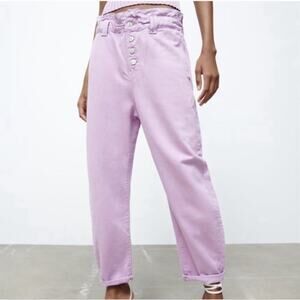 Zara Lilac High Rise Paper Bag Jeans